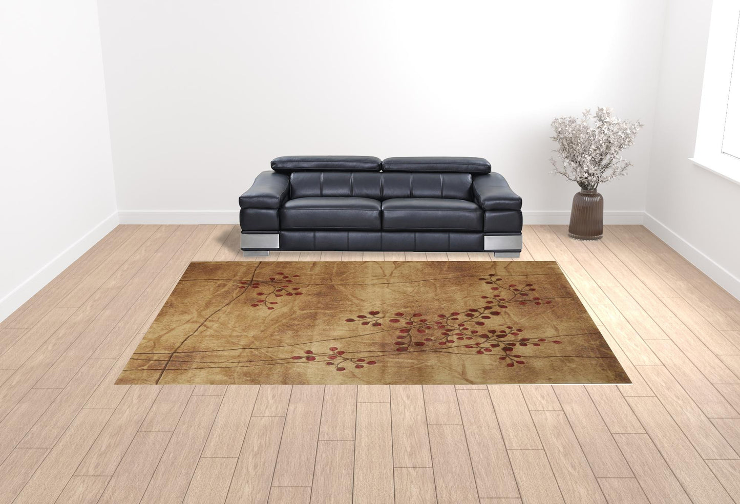 10' x 14' Brown Floral Power Loom Area Rug