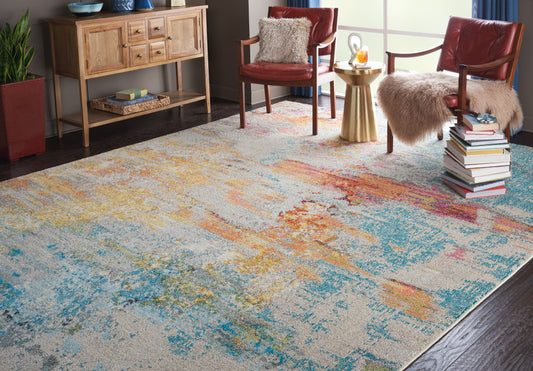 9' x 12' Blue and Gray Abstract Power Loom Area Rug