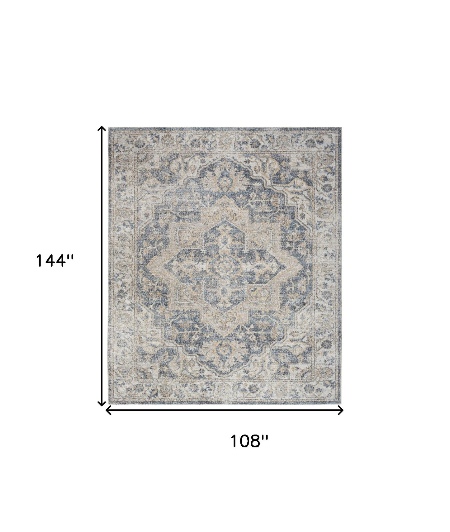 9' x 12' Gray Oriental Power Loom Area Rug