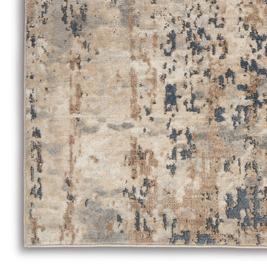 10' Beige and Ivory Abstract Power Loom Runner Rug