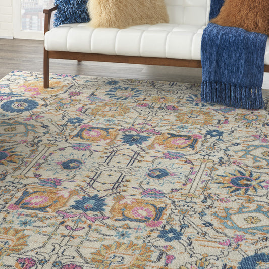 9' x 12' Cream Floral Power Loom Area Rug