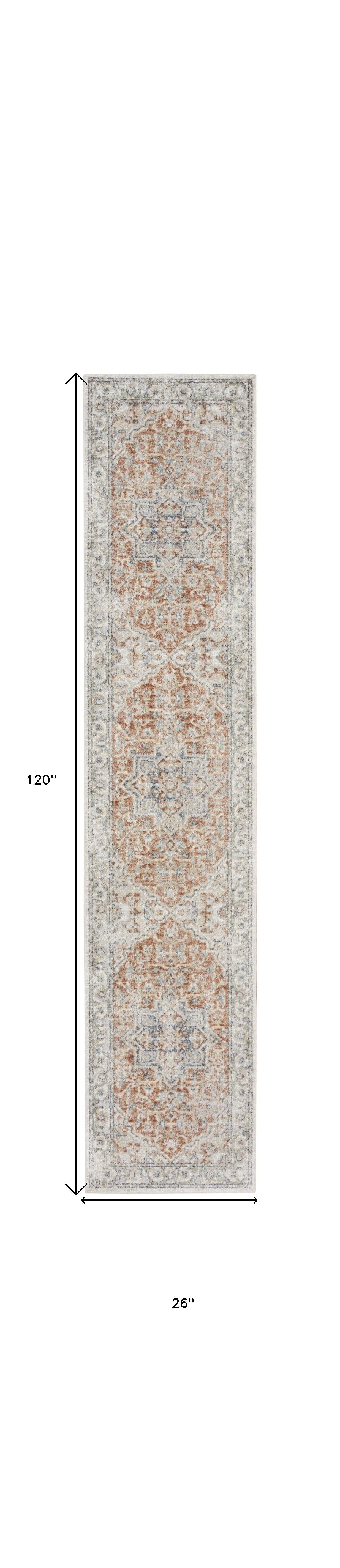 10' Gold and Ivory Oriental Power Loom Washable Runner Rug