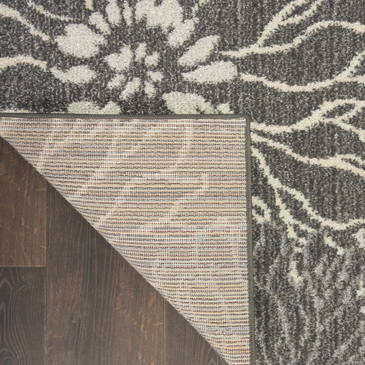 9' x 12' Charcoal Floral Power Loom Area Rug