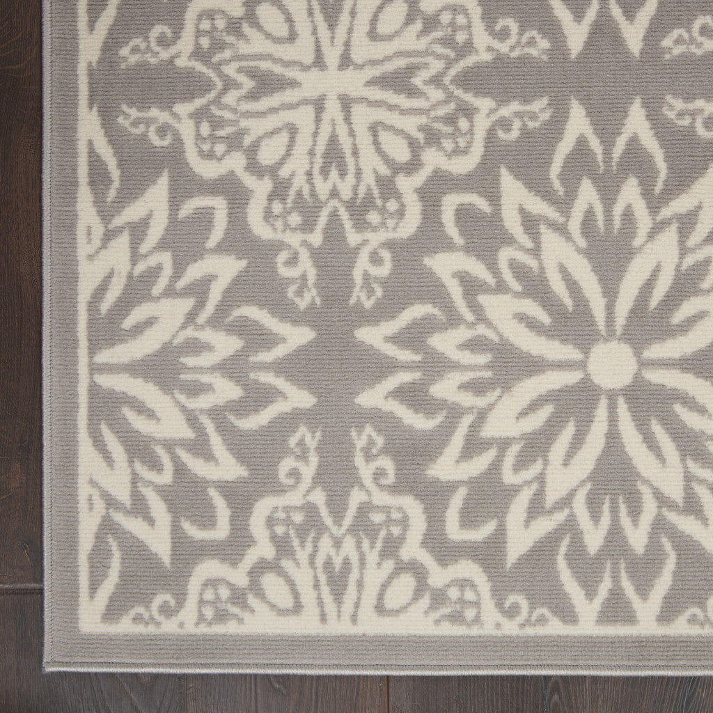 4' x 6' Gray Floral Power Loom Non Skid Area Rug