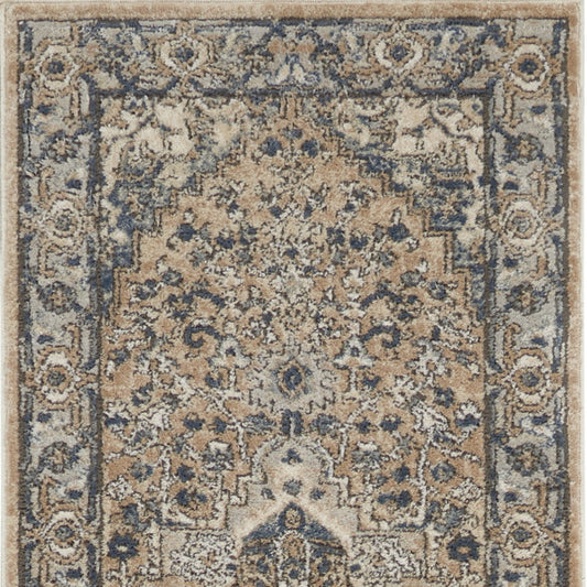 10' Gray and Ivory Medallion Power Loom Runner Rug