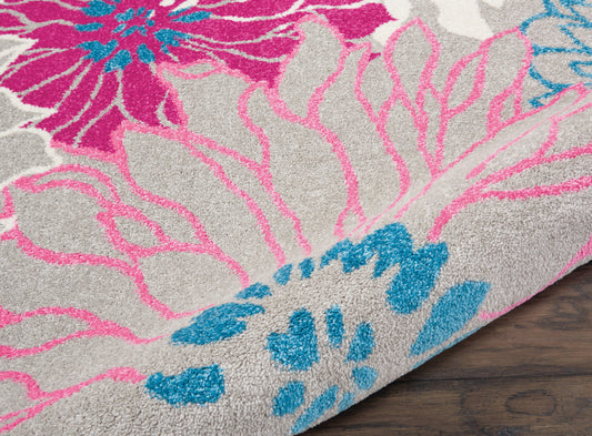9' x 12' Blue Floral Power Loom Area Rug