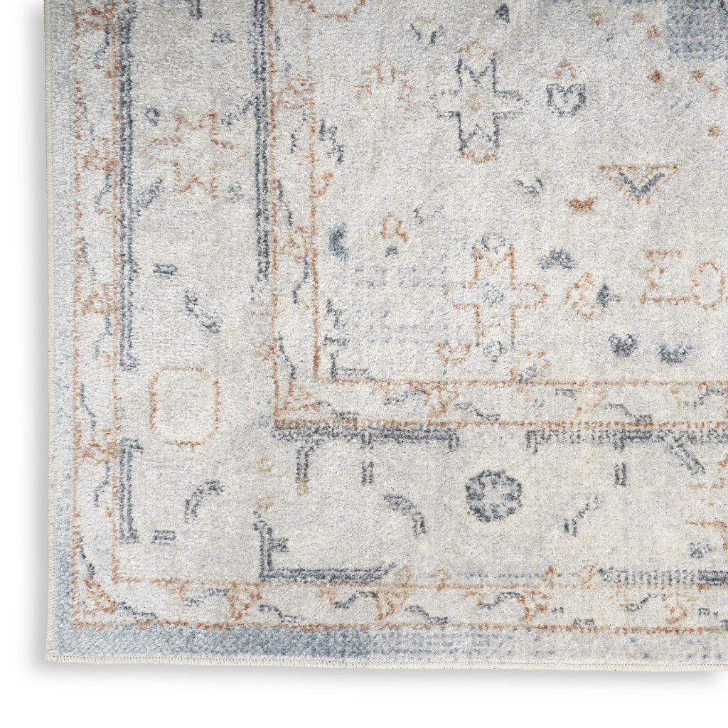 10' Light Blue Oriental Power Loom Distressed Washable Runner Rug