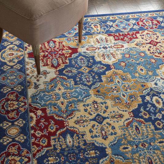 4' x 6' Blue Floral Power Loom Non Skid Area Rug