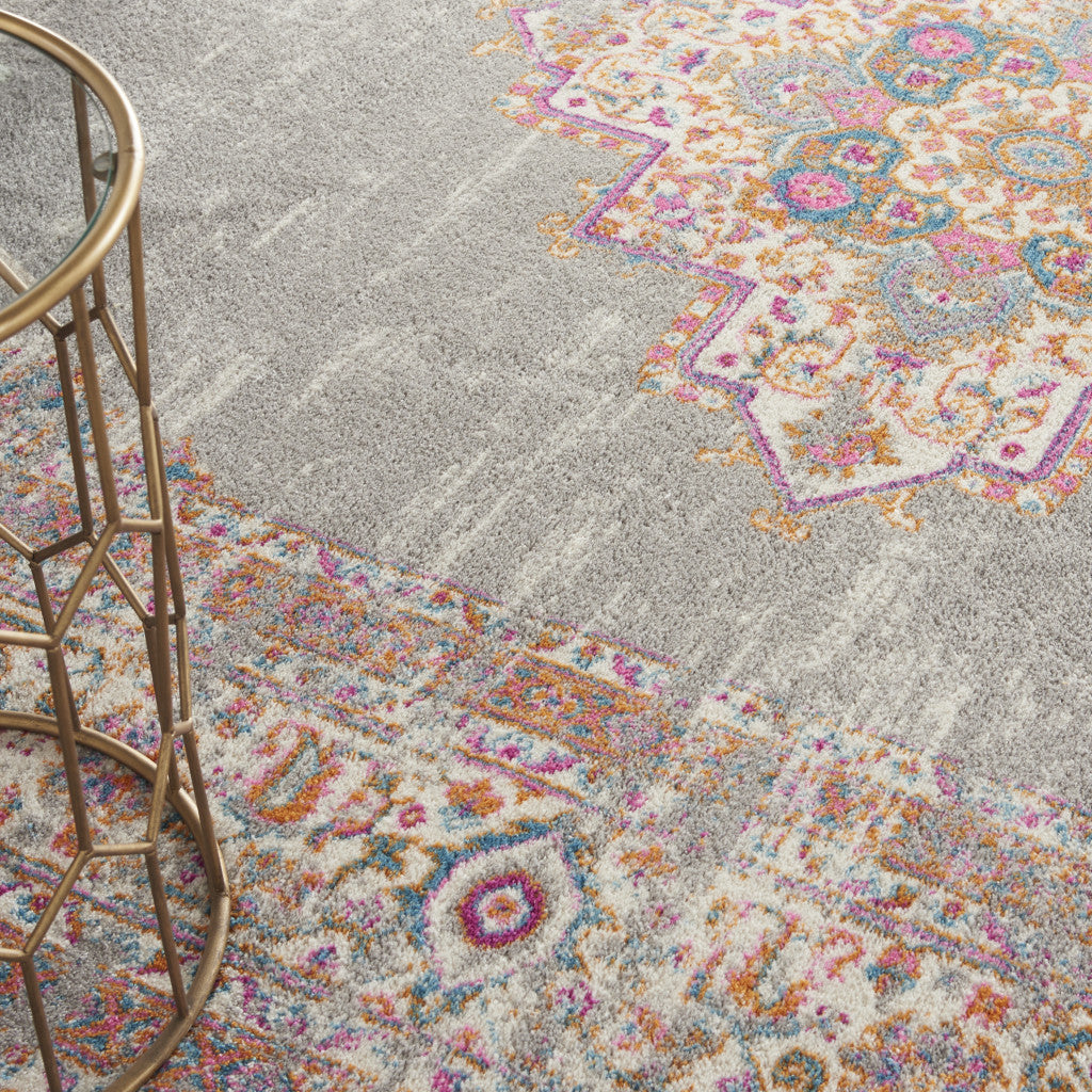 9' x 12' Gray Floral Power Loom Area Rug