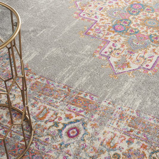 9' x 12' Gray Floral Power Loom Area Rug