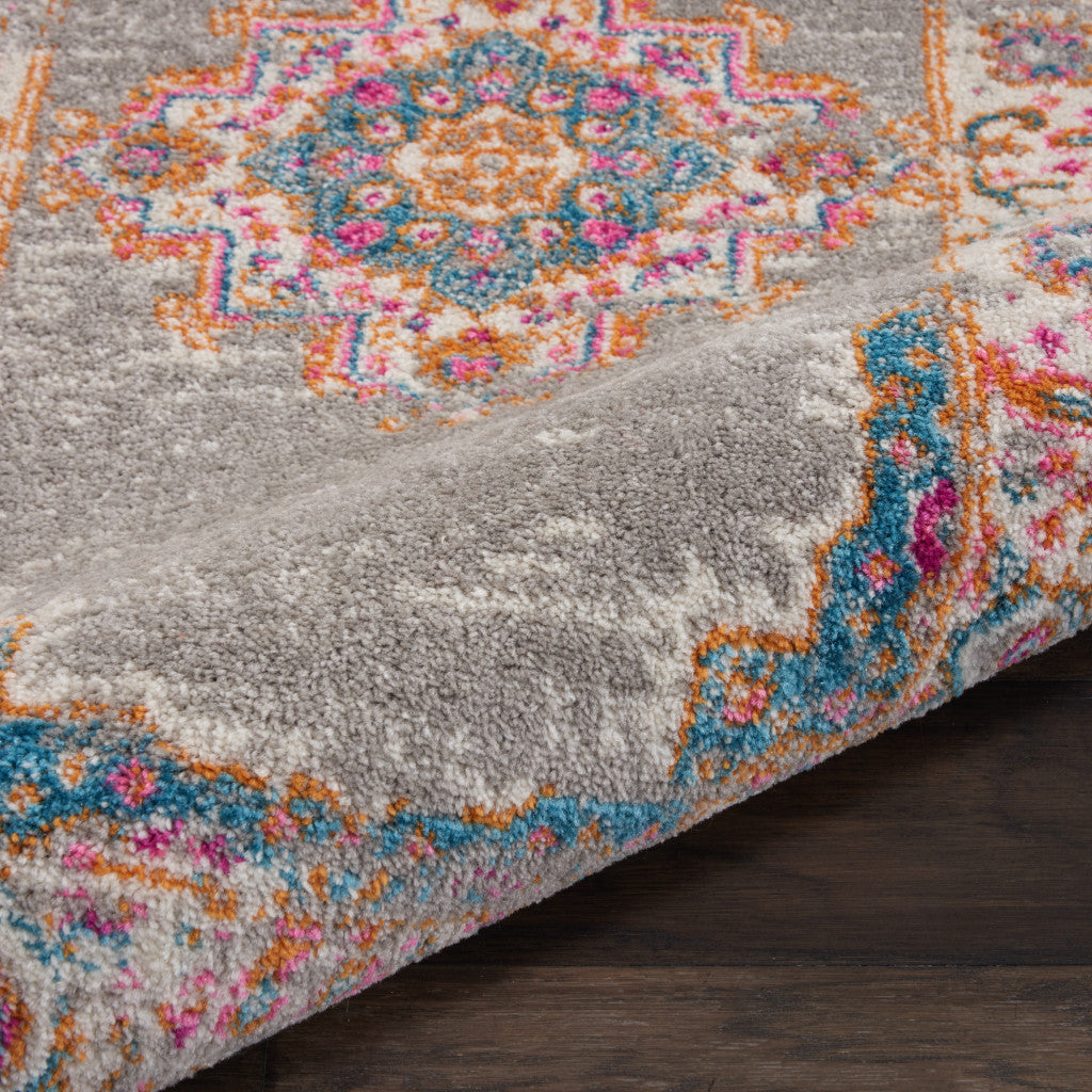 9' x 12' Gray Floral Power Loom Area Rug
