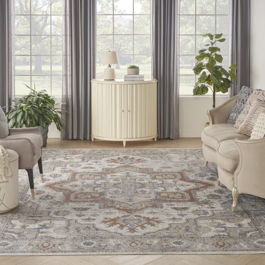 8' X 10' Gray Oriental Power Loom Washable Area Rug