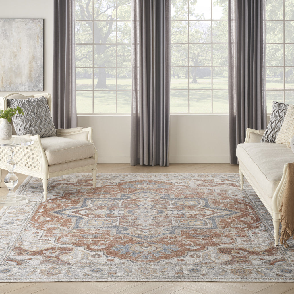 8' X 10' Gold Oriental Power Loom Washable Area Rug