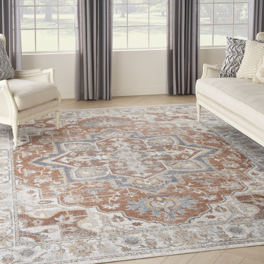 8' X 10' Gold Oriental Power Loom Washable Area Rug