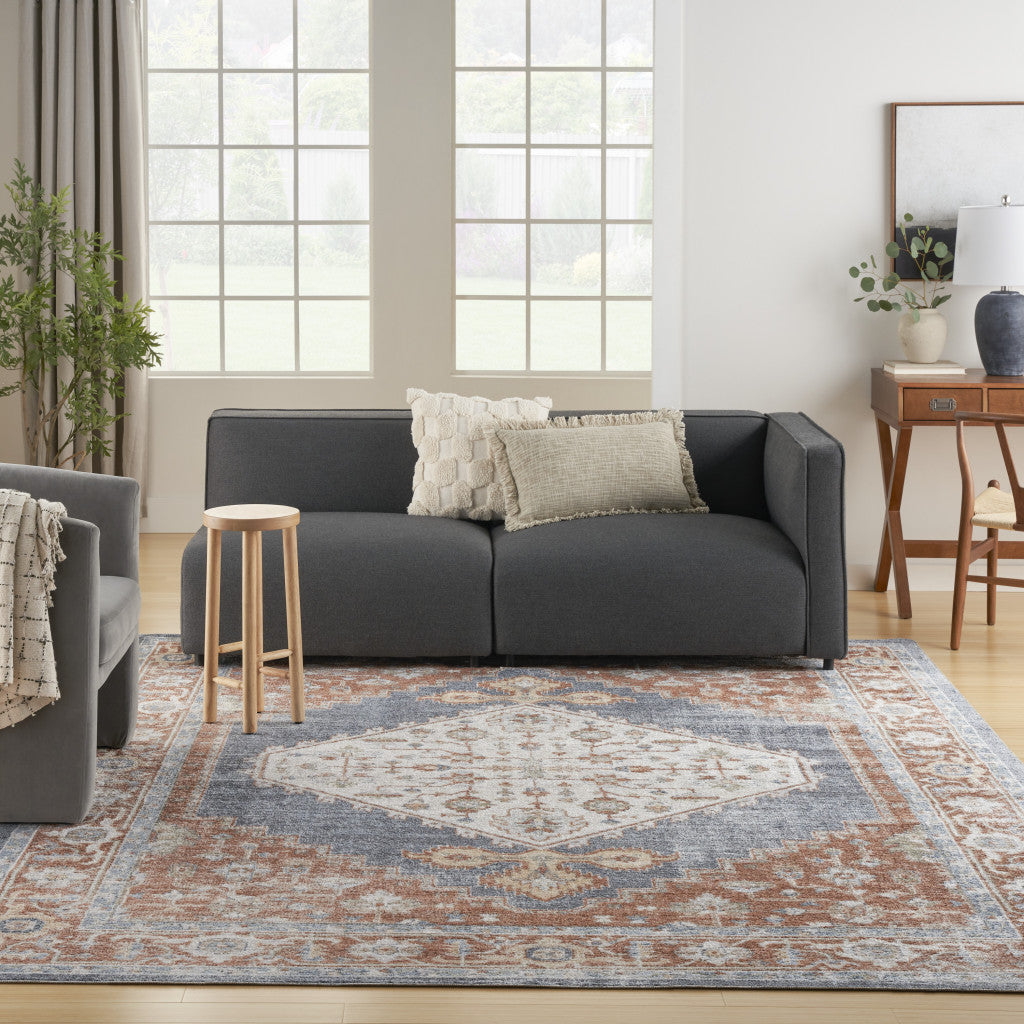 9' x 12' Ivory Oriental Power Loom Distressed Area Rug