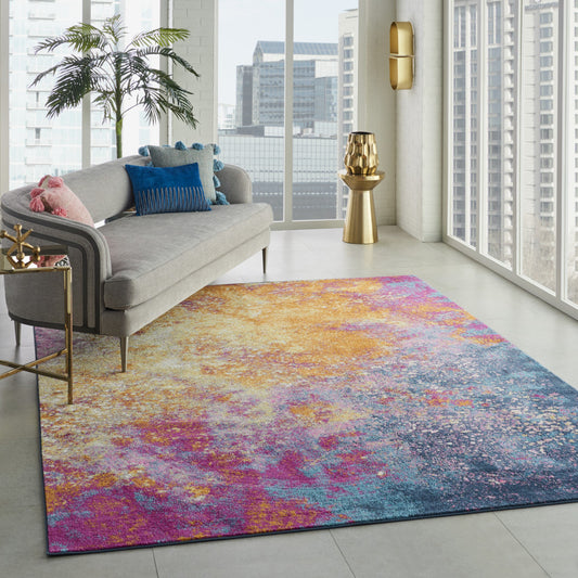 9' x 12' Blue Abstract Power Loom Area Rug