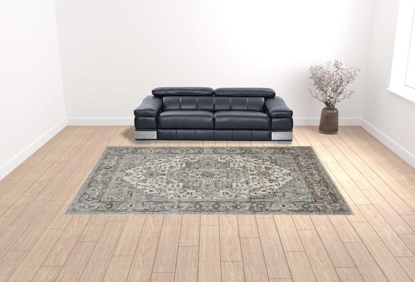 10' x 14' Ivory Floral Power Loom Area Rug