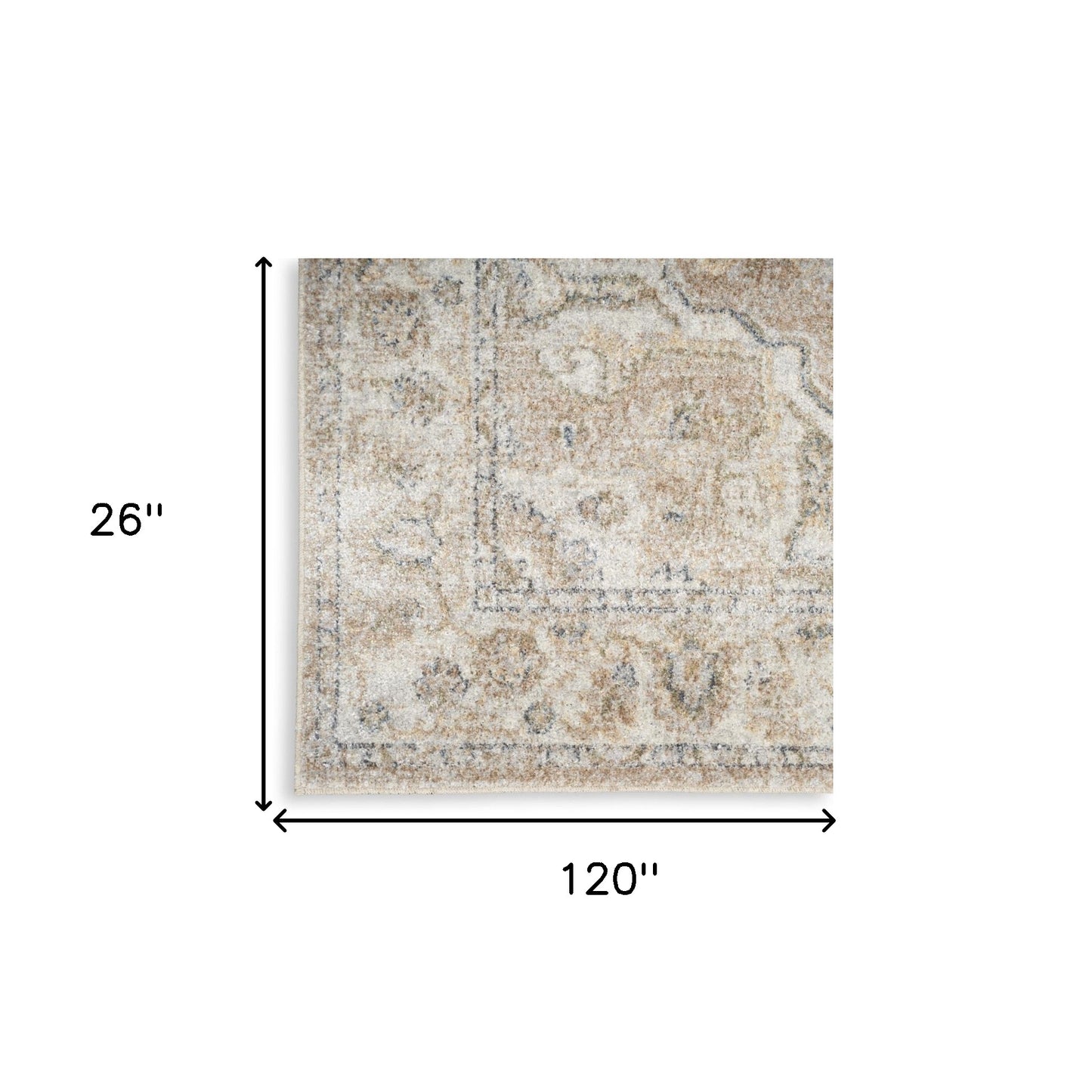 10' Beige Oriental Power Loom Washable Runner Rug