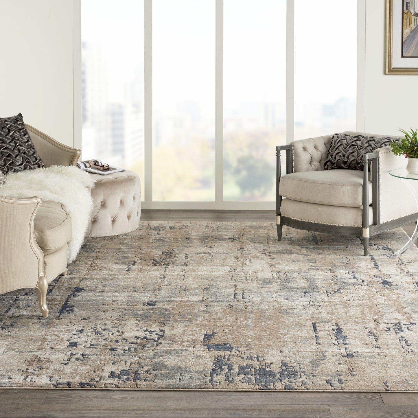 7' x 10' Beige Abstract Power Loom Area Rug