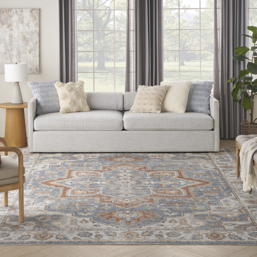 9' x 12' Gray Oriental Power Loom Area Rug