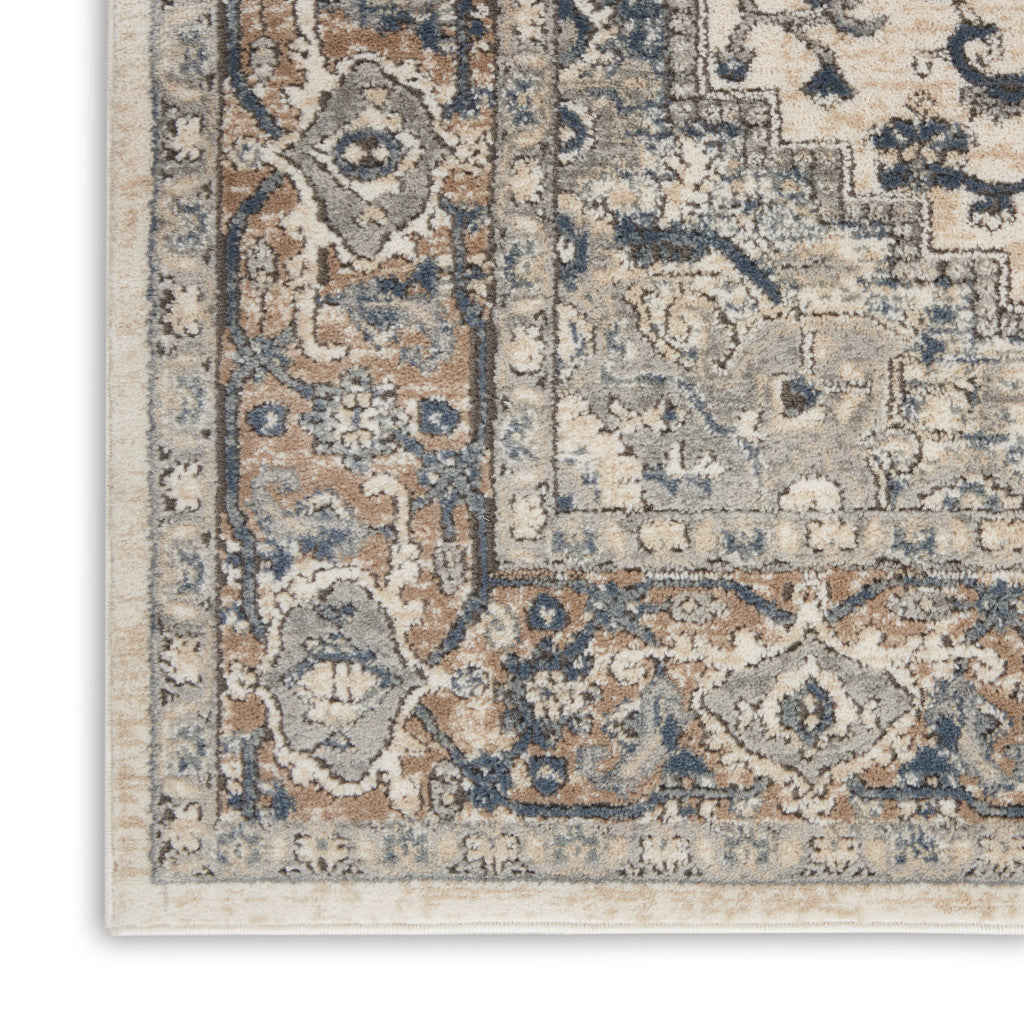 10' Gray and Ivory Medallion Power Loom Runner Rug