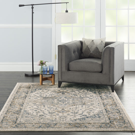 6' x 9' Ivory Floral Power Loom Area Rug