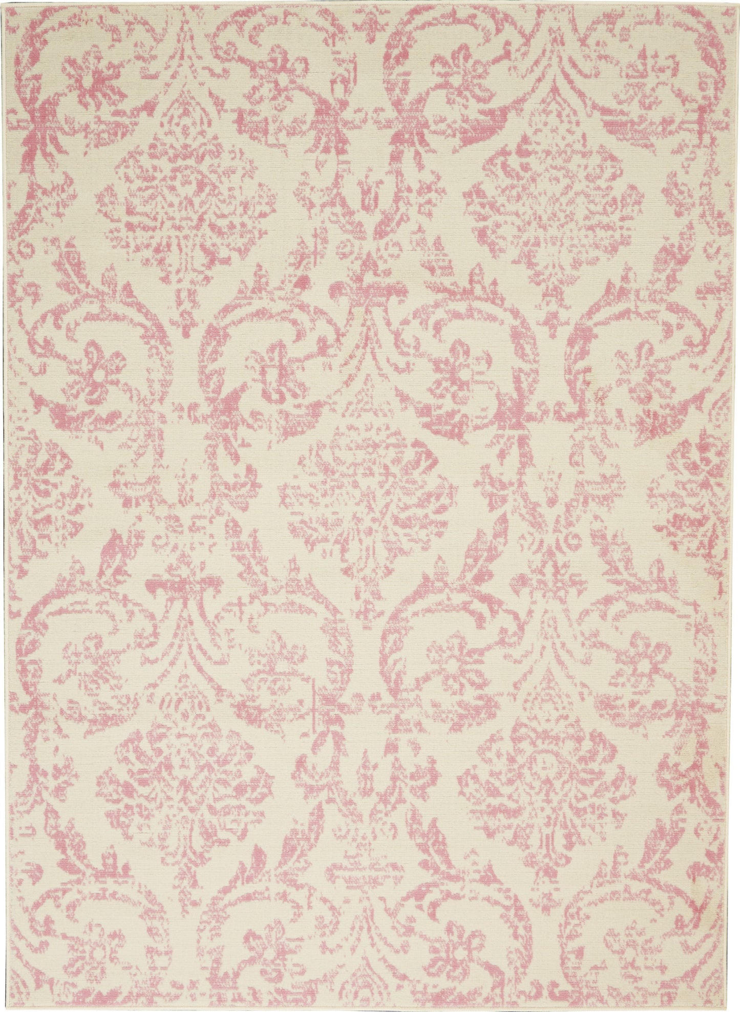 6' x 9' Beige and Pink Floral Power Loom Non Skid Area Rug