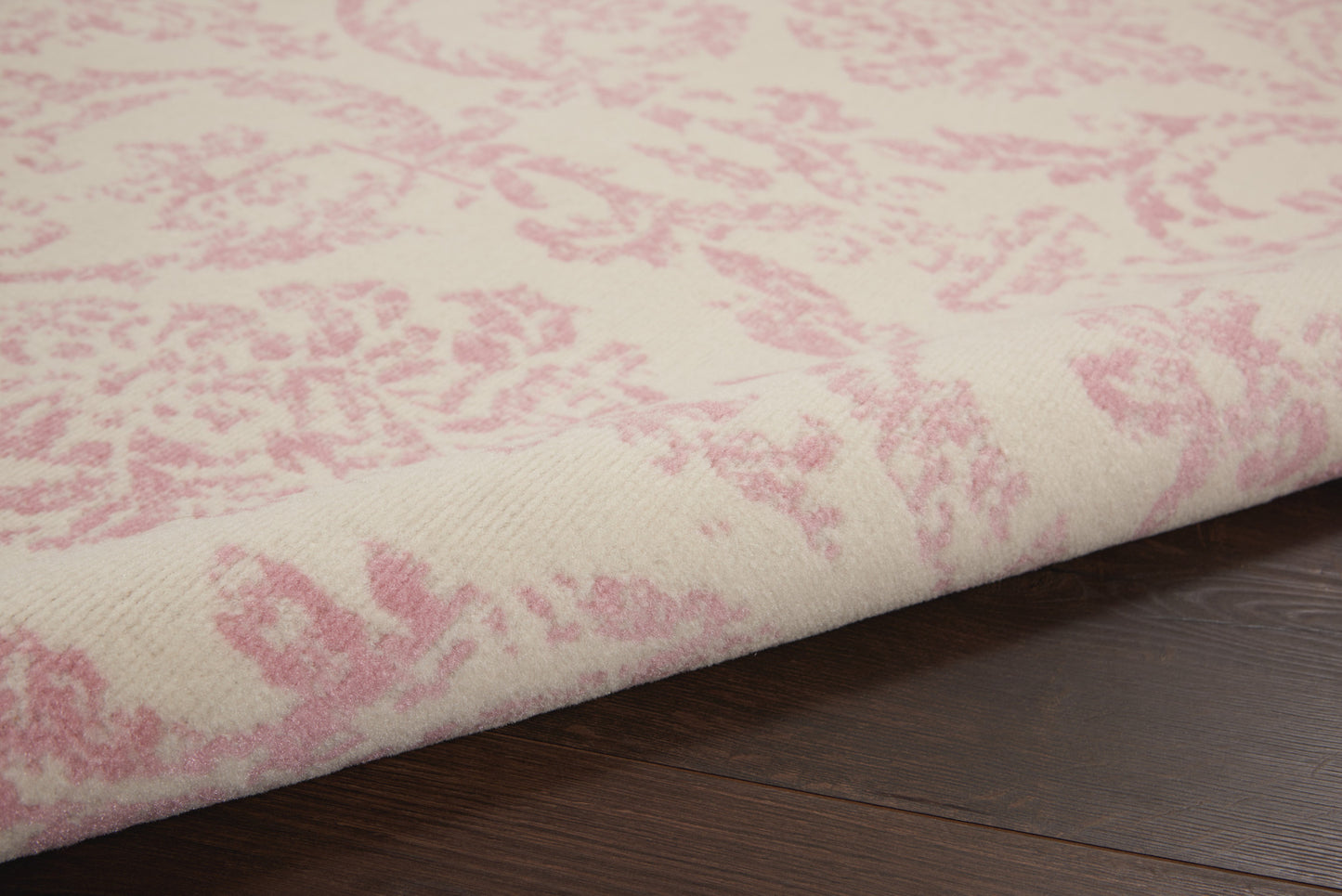 6' x 9' Beige and Pink Floral Power Loom Non Skid Area Rug