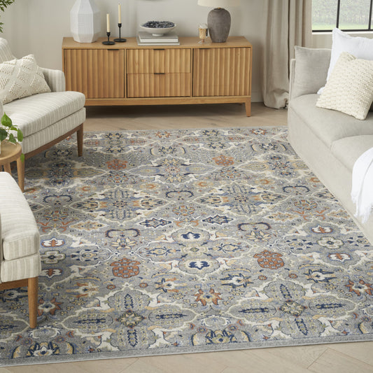7' x 10' Green and Ivory Floral Power Loom Area Rug