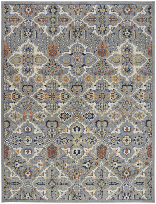 7' x 10' Green and Ivory Floral Power Loom Area Rug