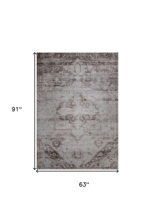 5' x 8' Brown and Ivory Oriental Area Rug