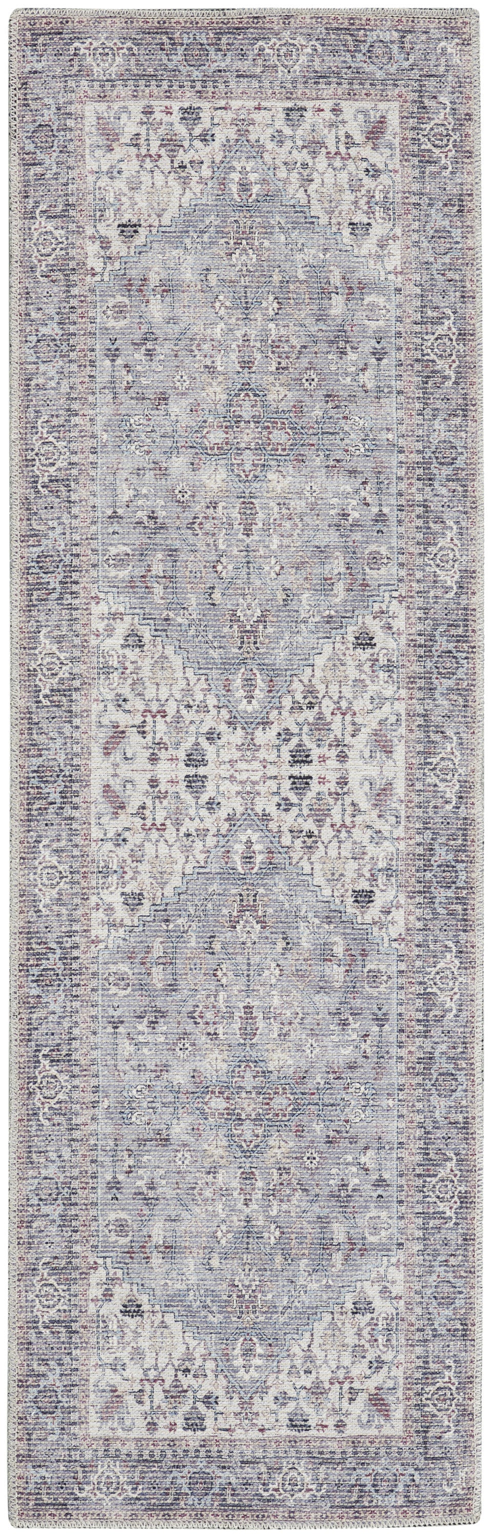 10' Gray Floral Power Loom Distressed Washable Runner Rug