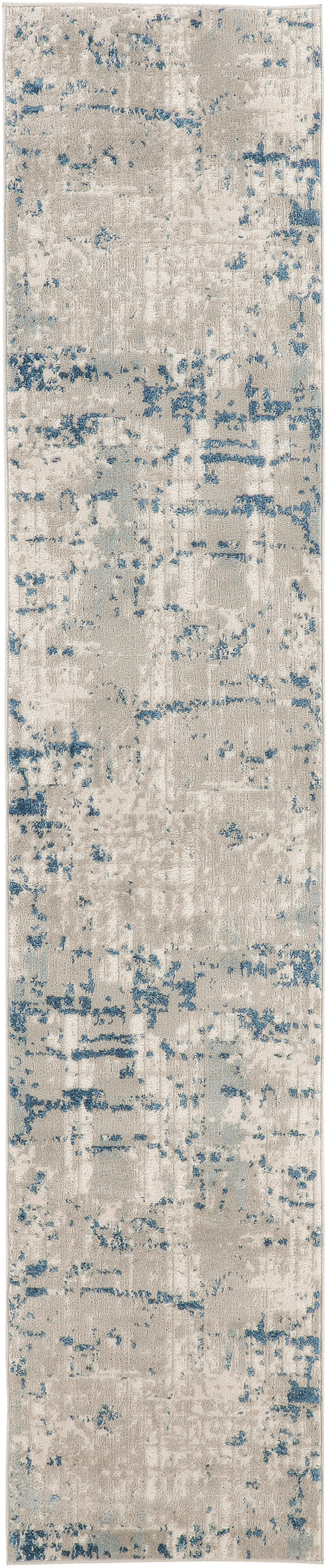 8' Blue and Gray Abstract Power Loom Runner Rug