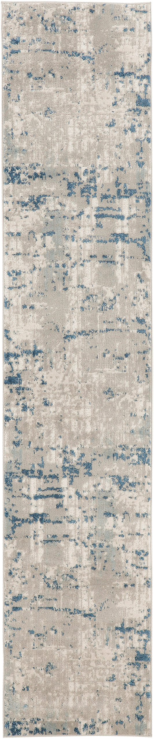 8' Blue and Gray Abstract Power Loom Runner Rug