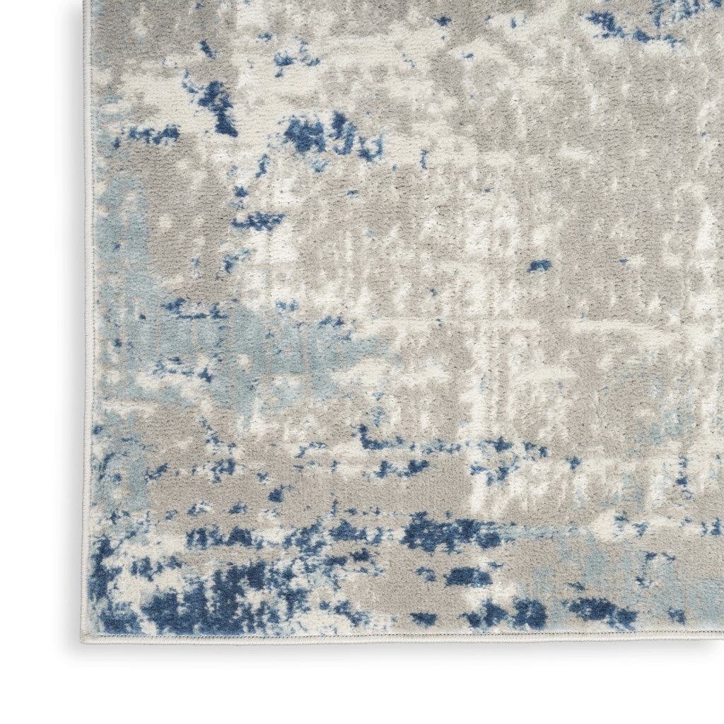 8' Blue and Gray Abstract Power Loom Runner Rug