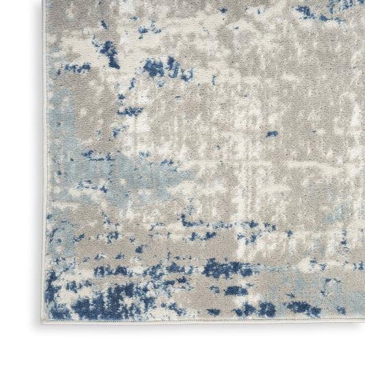 8' Blue and Gray Abstract Power Loom Runner Rug