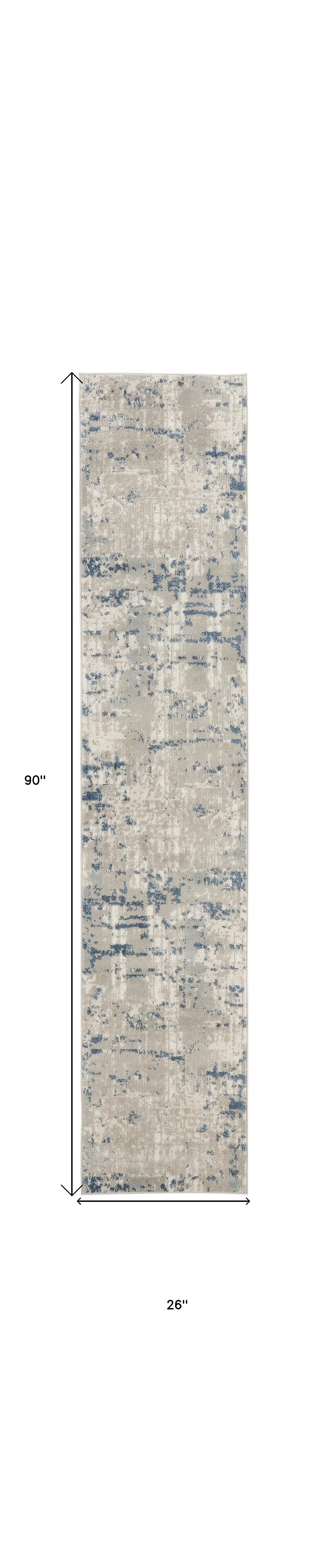 8' Blue and Gray Abstract Power Loom Runner Rug