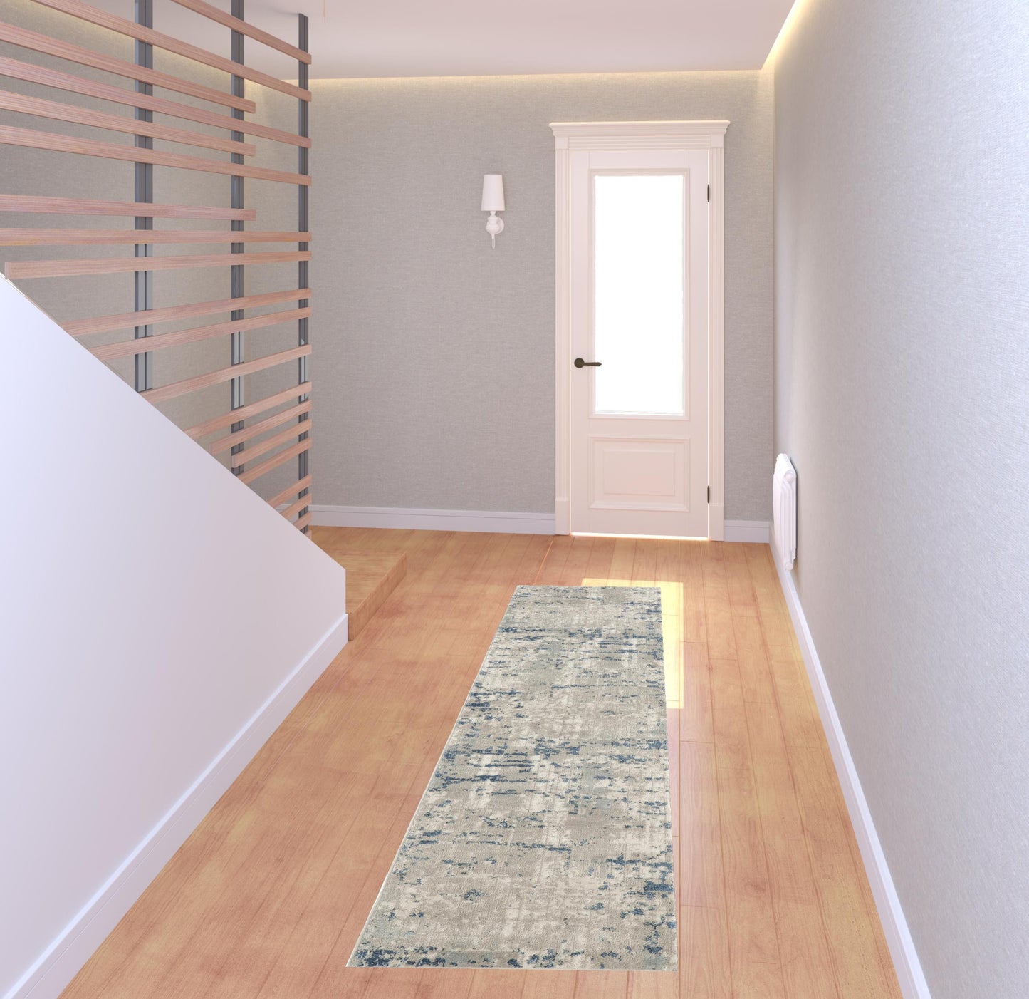 8' Blue and Gray Abstract Power Loom Runner Rug