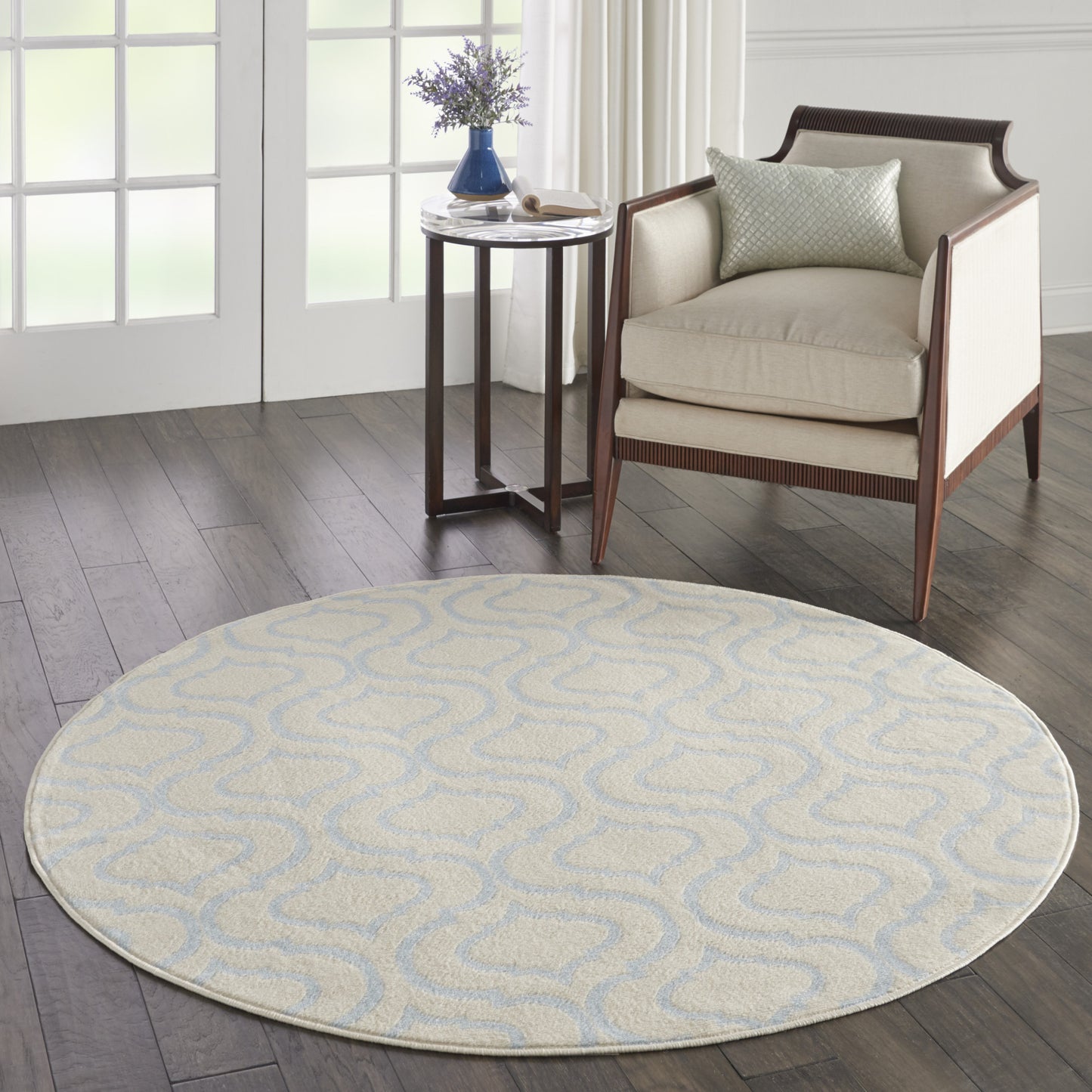 5' Gray Round Moroccan Power Loom Area Rug