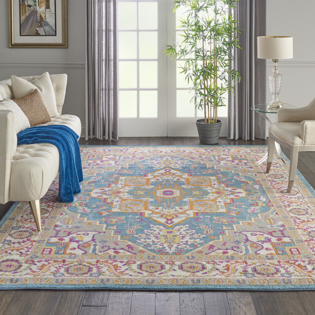 9' x 12' Gray Floral Power Loom Area Rug
