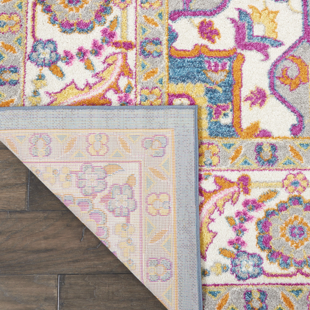 9' x 12' Gray Floral Power Loom Area Rug