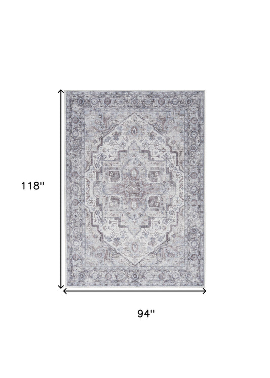 8' X 10' Blue And Pink Floral Power Loom Distressed Washable Area Rug