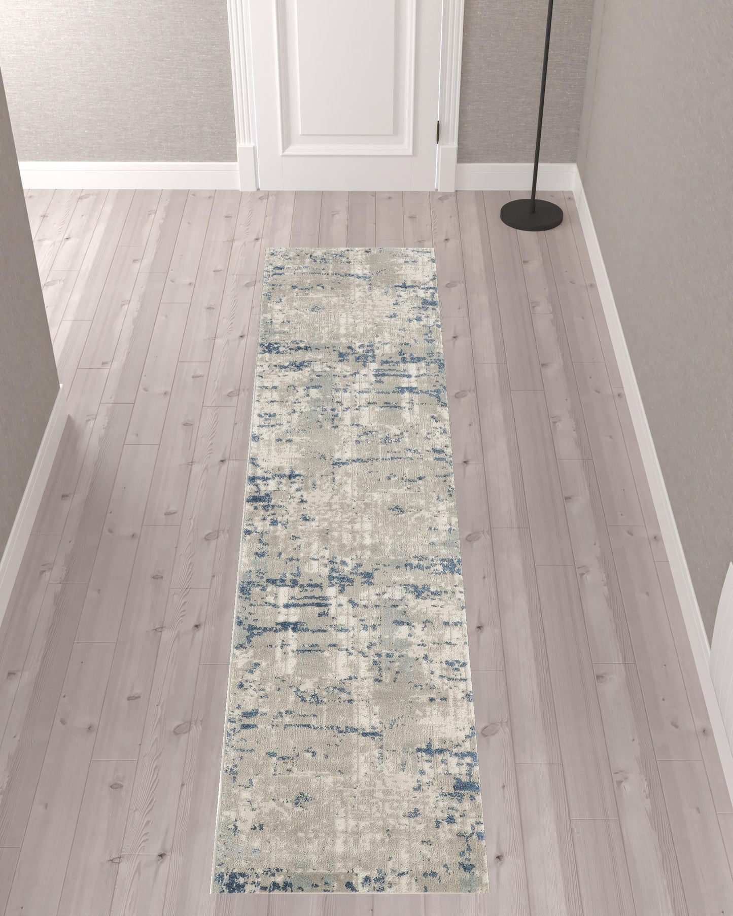 10' Blue and Gray Abstract Power Loom Runner Rug