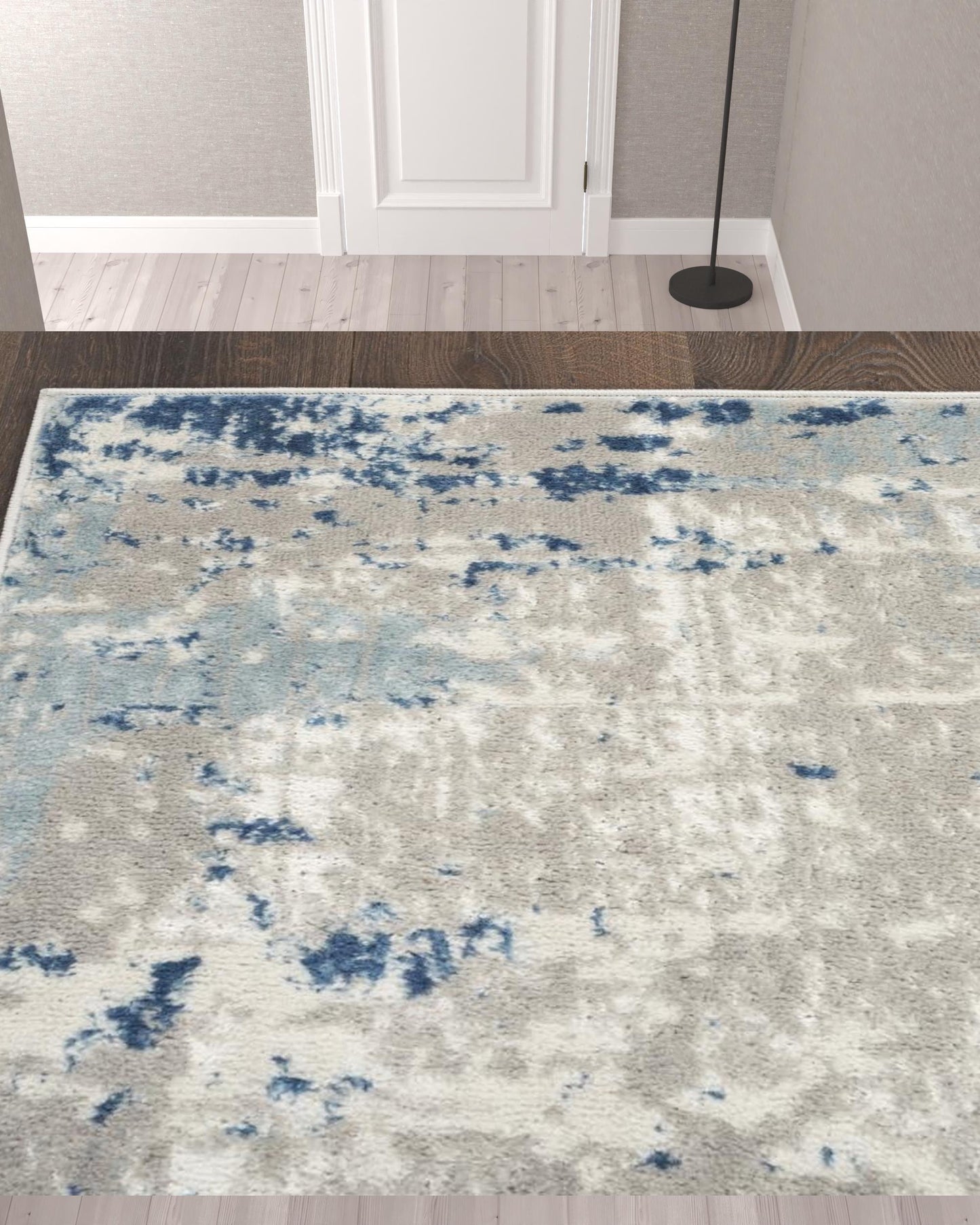 10' Blue and Gray Abstract Power Loom Runner Rug