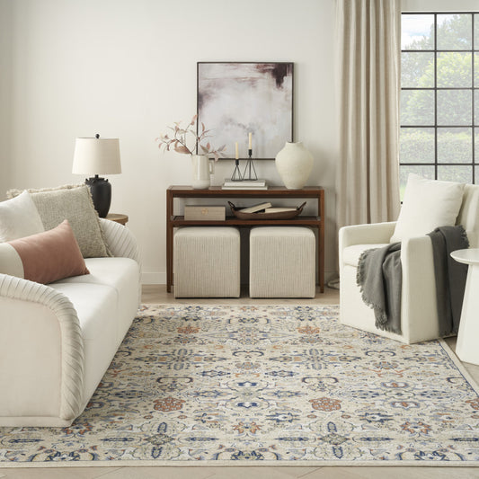 5' x 7' Green and Ivory Floral Power Loom Area Rug