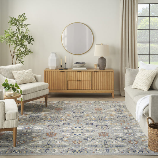 5' x 7' Green and Ivory Floral Power Loom Area Rug