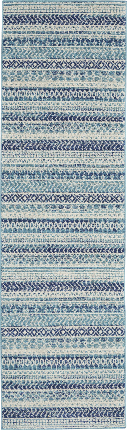 10' Navy Blue Floral Power Loom Runner Rug