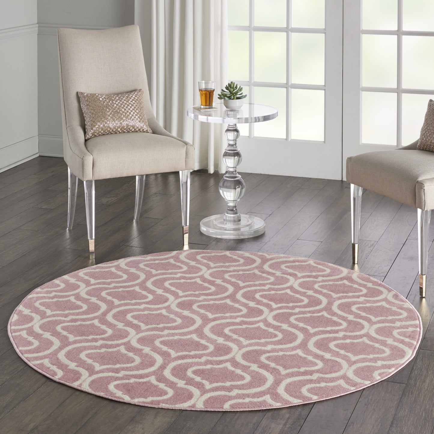 5' Gray Round Moroccan Power Loom Area Rug