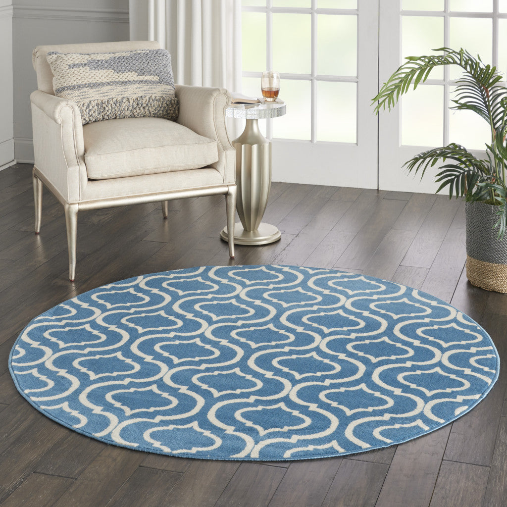 5' Gray Round Moroccan Power Loom Area Rug