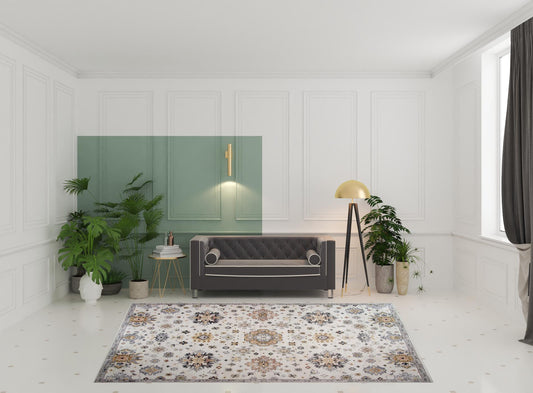8' x 11' Gray and Gold Floral Area Rug